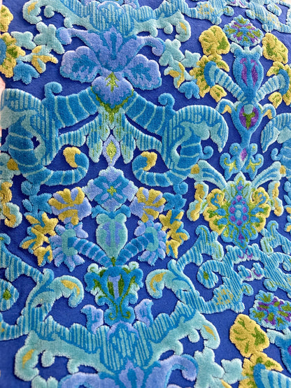 Electric Blue Vintage Cut Velvet Fabric, Mystic Bates Tapestry Chenille, 12x20"