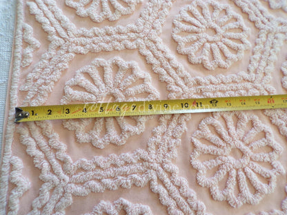 Romantic Daisy Iced Peach Vintage Chenille Quilt Fabric Piece, 31.5" x 22" inches