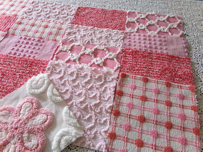 Pink *Strawberry Shortcake* Colors Vintage Chenille Fabric Squares, Set of 17 Adorable 6" Quilt Blocks for Quilting, Sewing