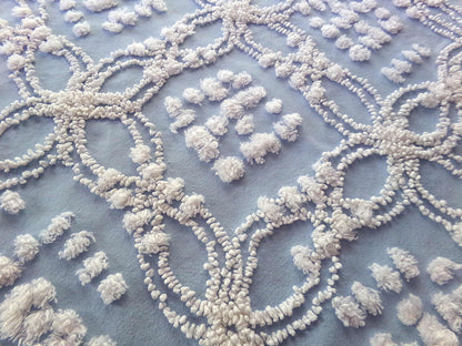 Beach Chic Blue & White Vintage Chenille Quilt Fabric, 23" x 26" Piece, 100% Cotton Classic Design