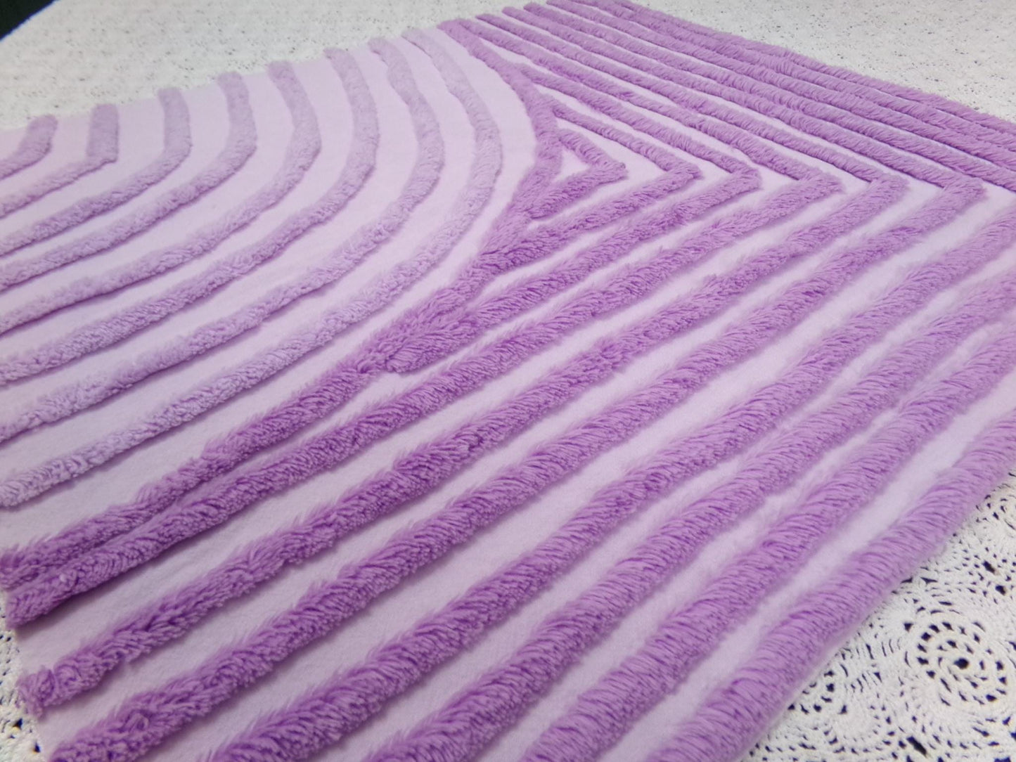 Lilac Vintage Chenille Fabric, Optic Moon Geometric Design, 18x20" Piece