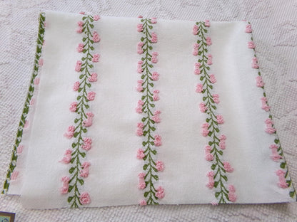 Vintage Rosebud Chenille Fabric, Pink Ivy Rose Design, 18" x 24" Piece of Lightweight Cotton Sewing & Quilting Material