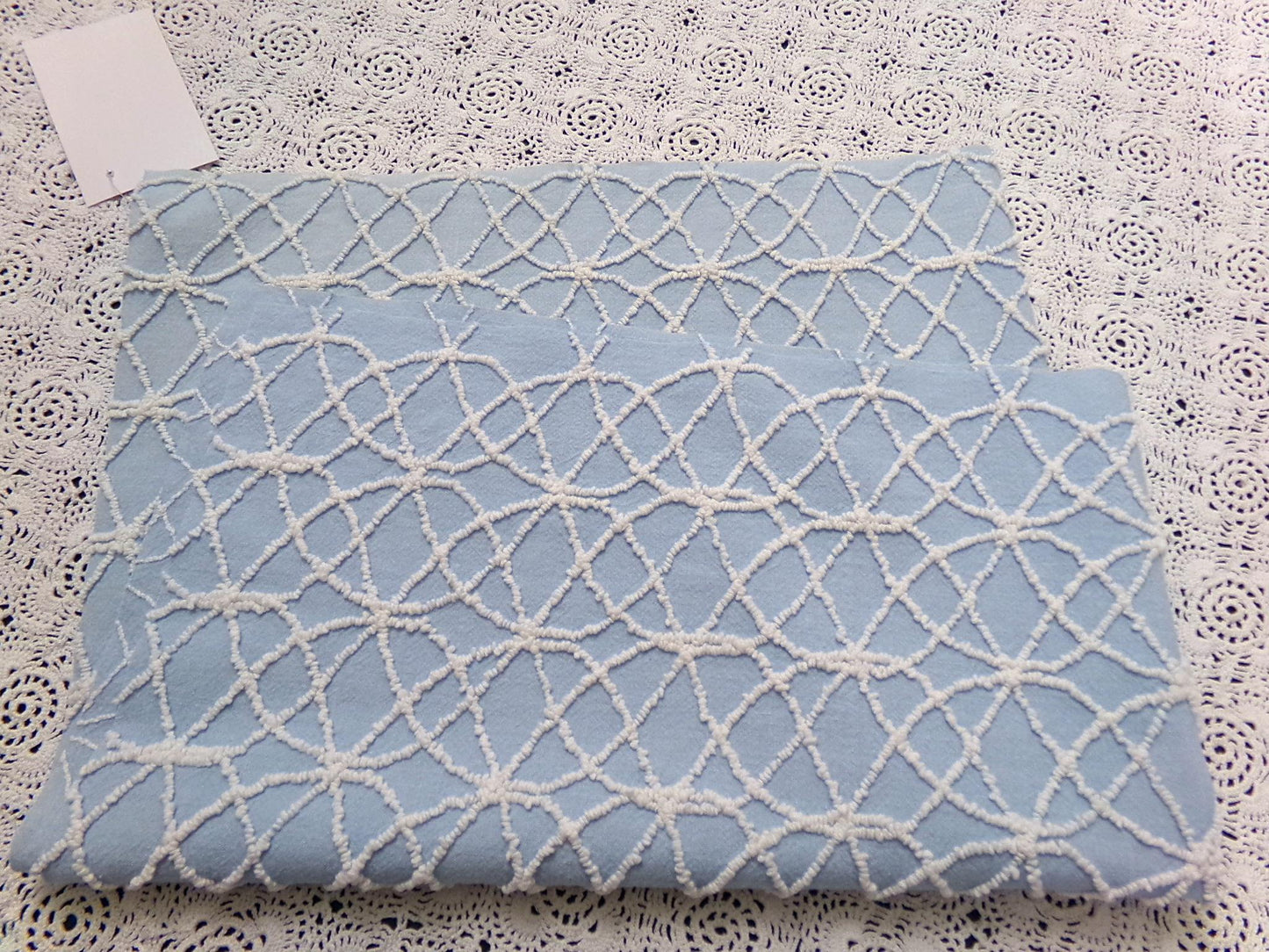 Blue Vintage Chenille Fabric, White Skinny Petite Wedding Rings 16x24" Piece