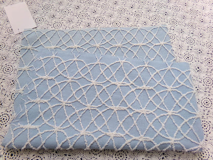 Blue Vintage Chenille Fabric, White Skinny Petite Wedding Rings 16x24" Piece