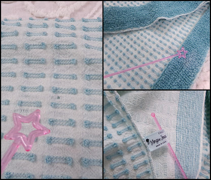 Powder Blue Vintage Chenille Bedspread, Texturized Barbells & Shag Edge Morgan Jones Full Sz