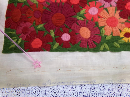 GARDEN FLOWERS Finished Crewel Embroidery, Vintage Paragon Needlecraft 0926, Floral Wall Art