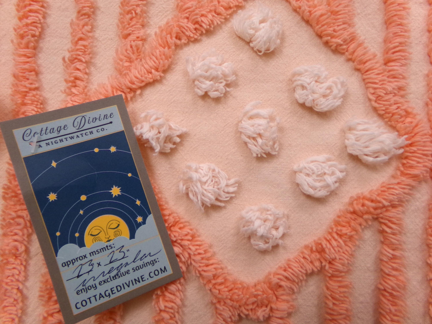 Bliss Peach Vintage Chenille Fabric, Unique Geometric Piece Sewing & Quilt Material 23" x 23"