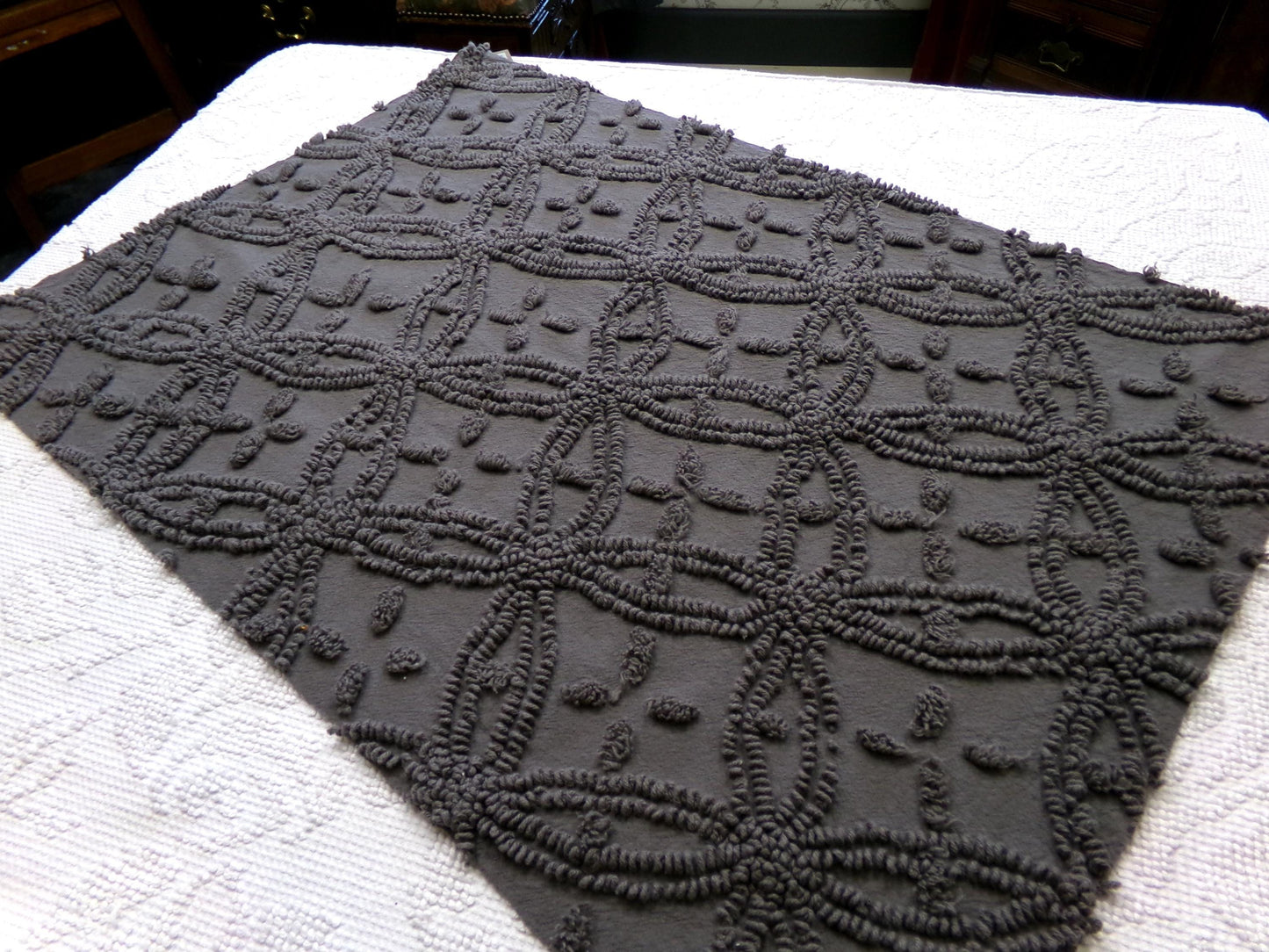 mystic moody grey chenille fabric, 18" x 25" piece of modern vintage style cotton sewing material, upcycle into pillows, quilts