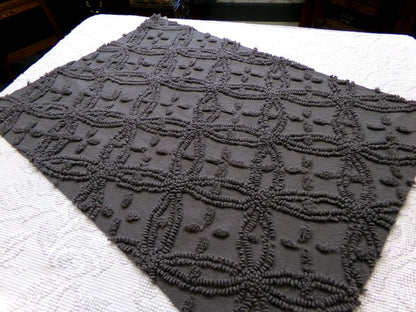 mystic moody grey chenille fabric, 18" x 25" piece of modern vintage style cotton sewing material, upcycle into pillows, quilts