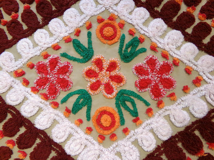 Vintage Chenille Fabric - Diamond Curlicue Floral Sewing Material 22" x 29"