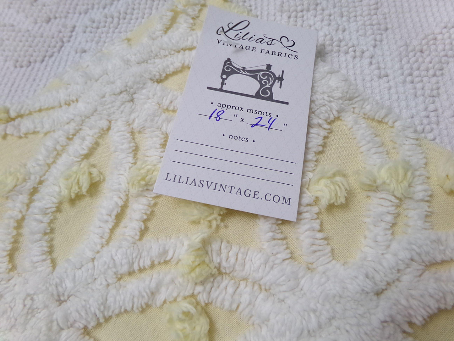 Vintage Sunny Yellow Chenille Fabric Piece, Textured Sewing & Quilt Material 18" x 24"