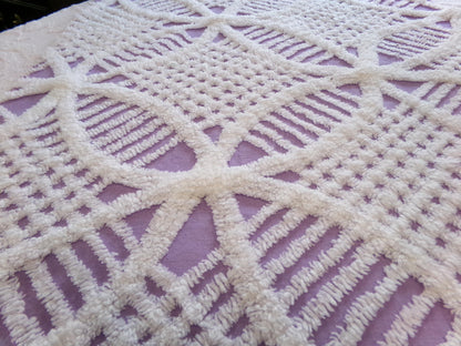 Spring Lavender Vintage Chenille Fabric, white geometric design, sewing craft quilt material, 22" x 25" piece