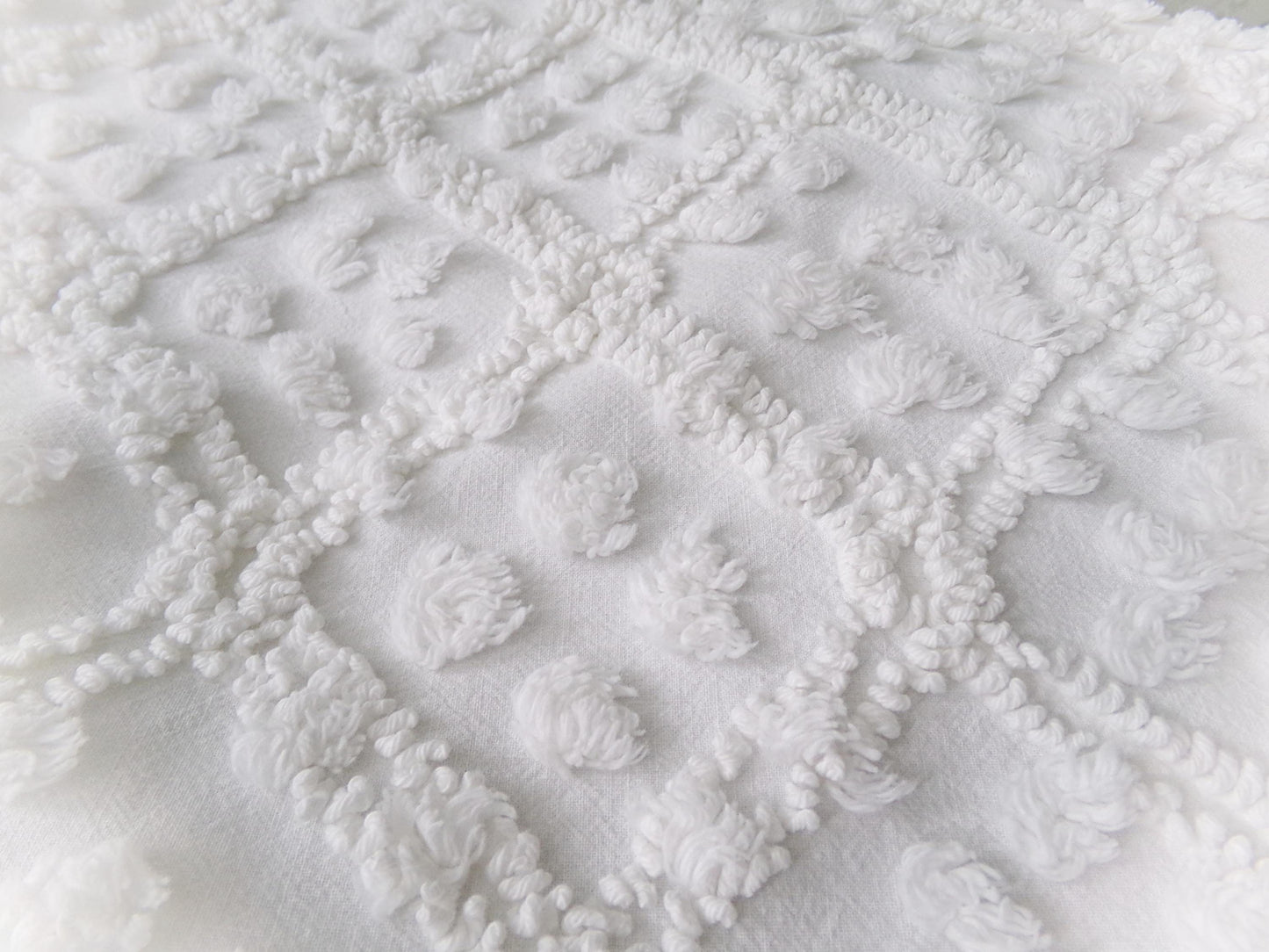 White Vintage Chenille Fabric: Tumbling Block Pops Geometric Design, 20" x 24" Piece Sewing & Quilt Material