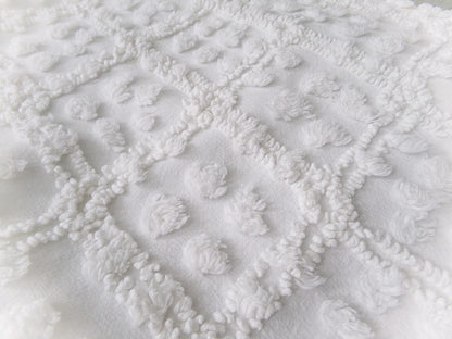 White Vintage Chenille Fabric: Tumbling Block Pops Geometric Design, 20" x 24" Piece Sewing & Quilt Material