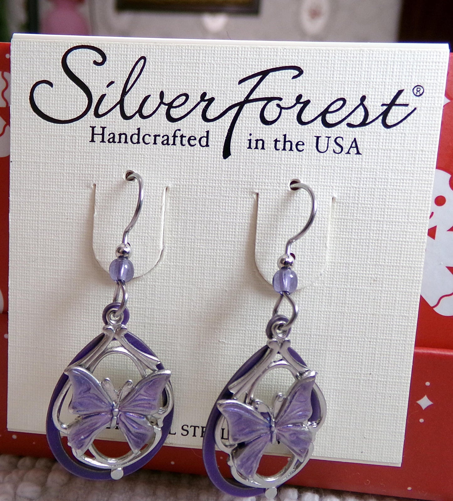 butterfly dangle earrings, pierced Silver Forest Vermont vintage style jewelry