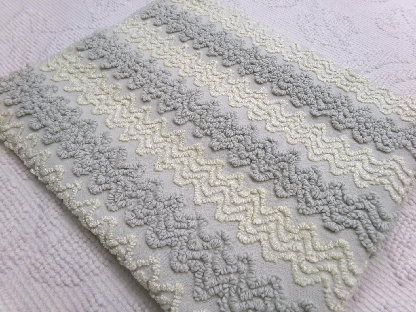 modern grey & white vintage chenille fabric, textured zig zag design, 21" x 18" unique piece of quilt material