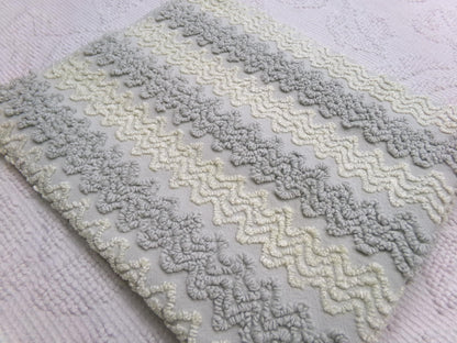 modern grey & white vintage chenille fabric, textured zig zag design, 21" x 18" unique piece of quilt material