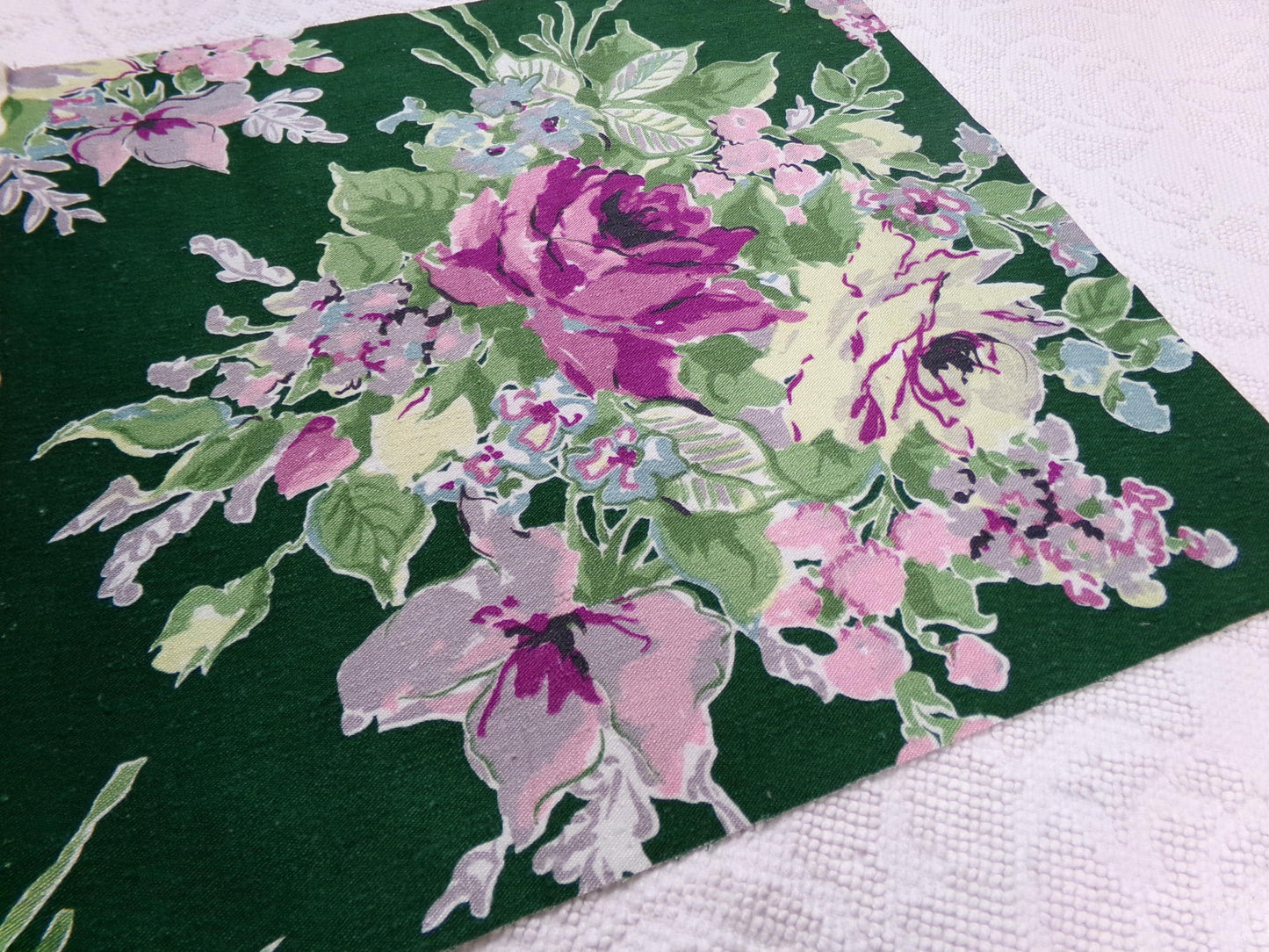Vintage Waverly Rose Caprice Fabric Green Floral Barkcloth Style 17x18"