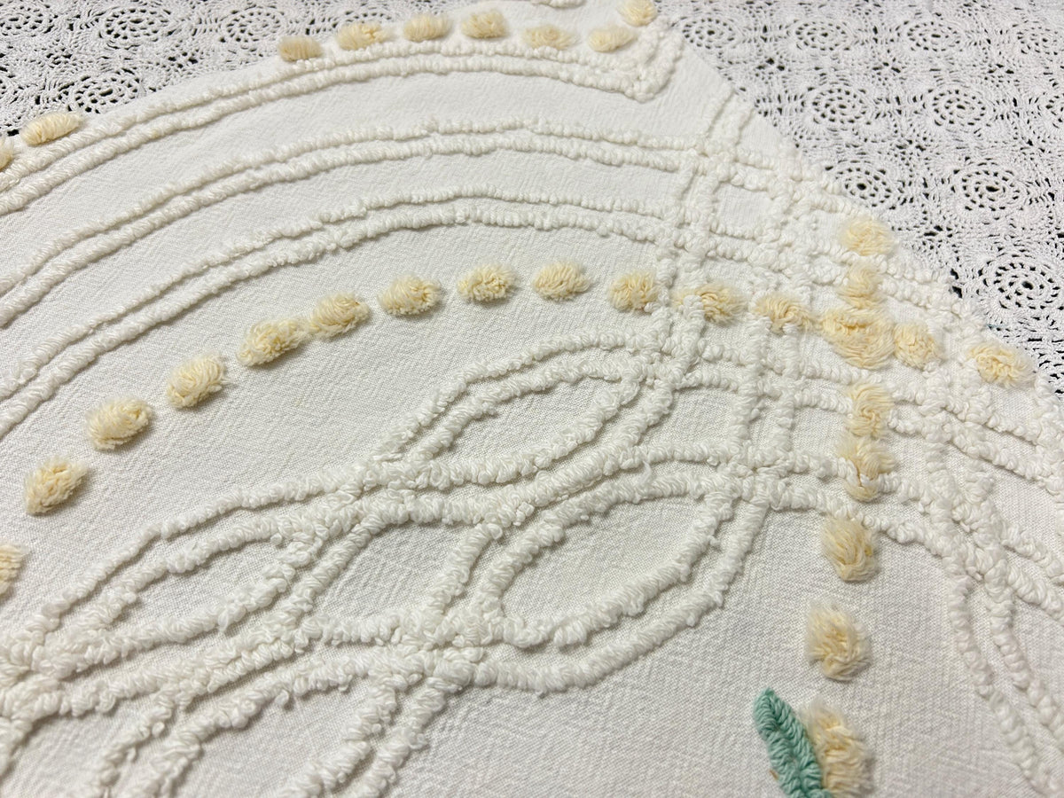 Vintage Rose Chenille Fabric, Cottage Chic 12x18" Cream Floral Sewing Textile