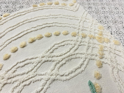 Vintage Rose Chenille Fabric, Cottage Chic 12x18" Cream Floral Sewing Textile