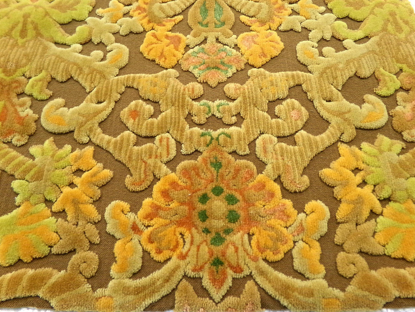 vintage Bates cut velvet fabric, earthy coppertone boho tapestry style design, 24" x 22" piece for wallhanging, small bags