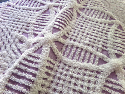 Lavender & White Vintage Chenille Fabric, 26" x 25" inch Piece, Geometric Wedding Ring Design