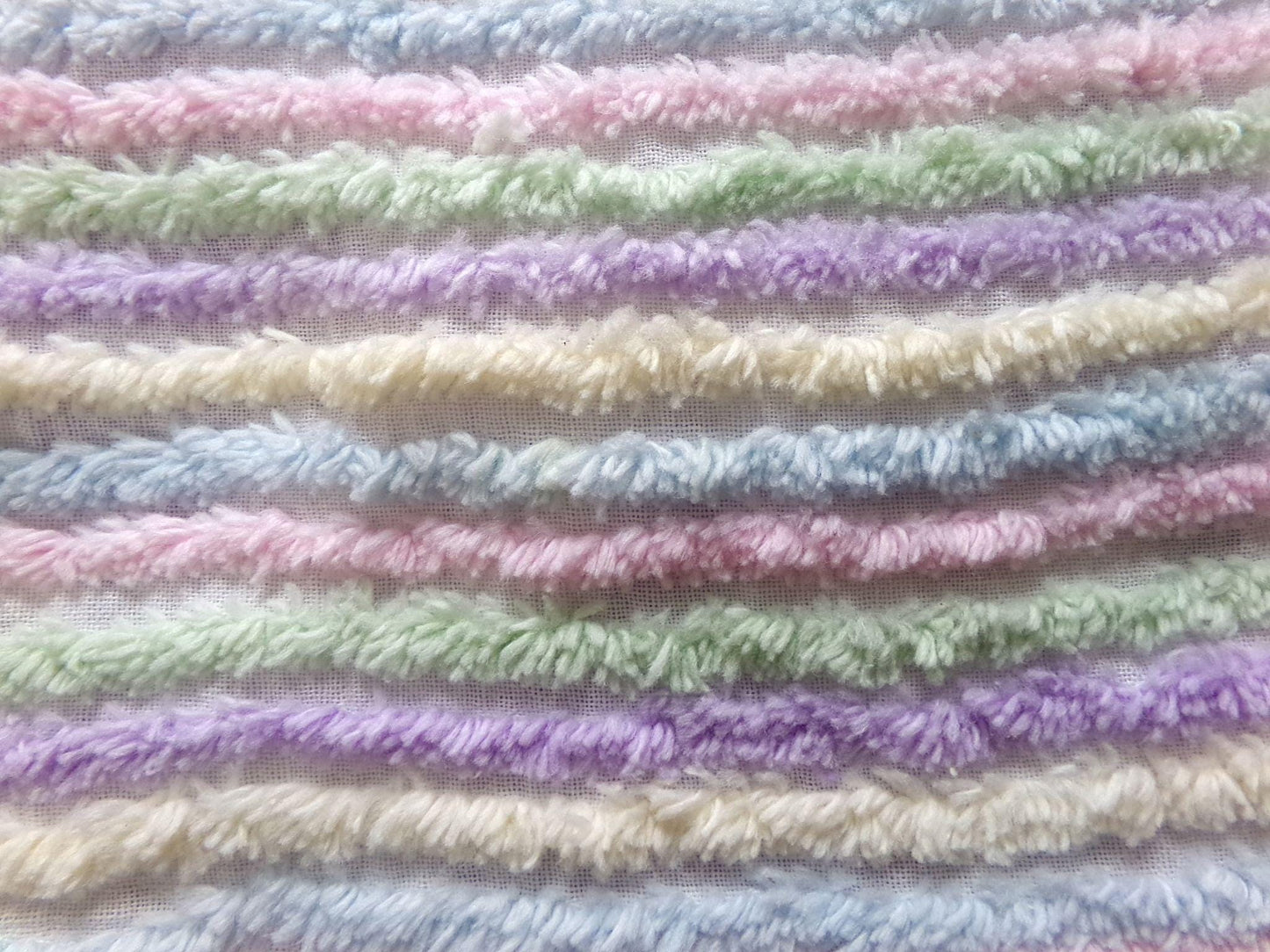 Pastel Rainbow Stripes Vintage Chenille Fabric, 18" x 24" inch Piece, Pretty in DIY Pillows, Handmade Quilts