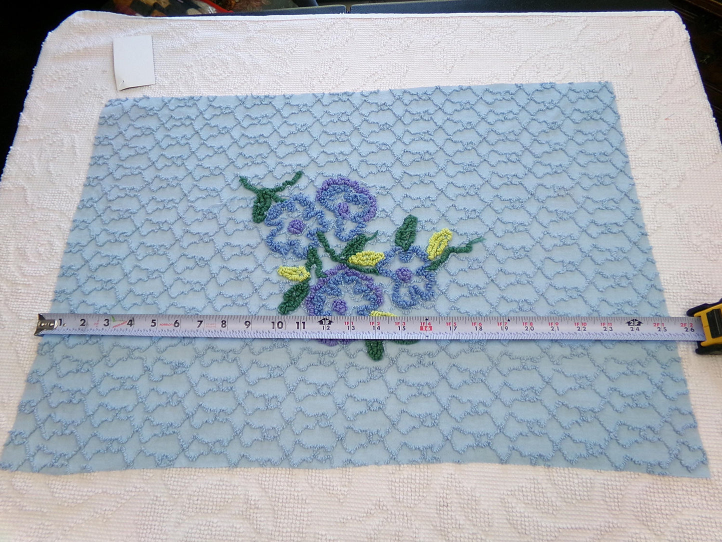 Quiet Midnight Blue Vintage Chenille Fabric, Floral 16" x 24" Piece w/ unique chain link design