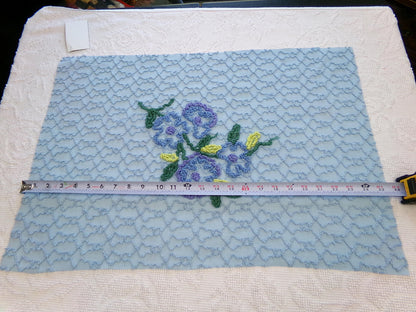Quiet Midnight Blue Vintage Chenille Fabric, Floral 16" x 24" Piece w/ unique chain link design