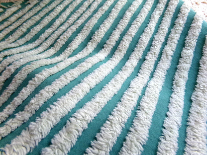 eyecatching plush stripes vintage chenille fabric, tonal green diagonal striped lines, 22" x 25" inch piece of sewing quilt material