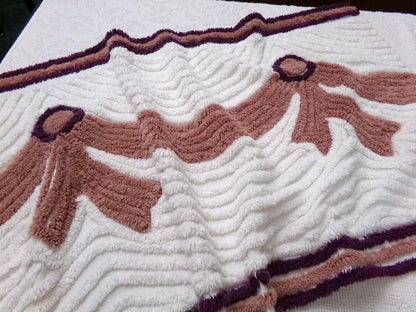 Double Swag Bows Vintage Chenille Bedspread Fabric, Luxurious Elegant Sewing Material, 20" x 35"