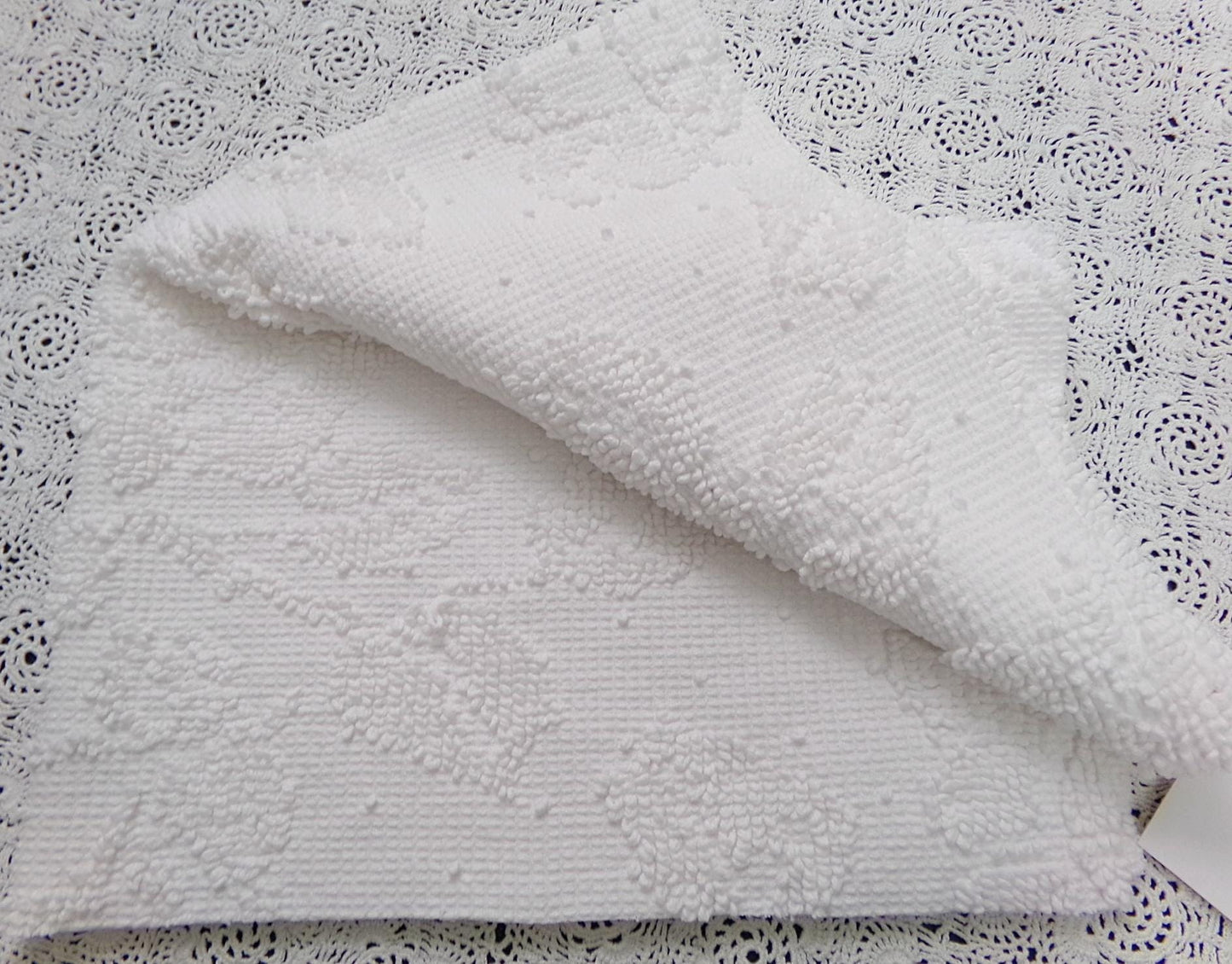 White Vintage Chenille Bedspread Fabric Hobnail Rose Dots 15x22"