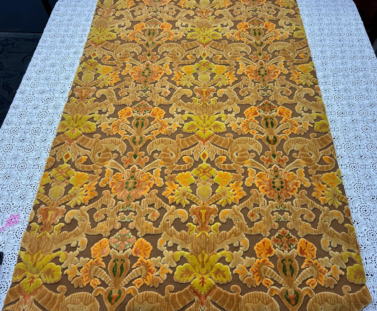 Vintage Cut Velvet Fabric, Copper Brown Boho Tapestry Style Chenille Material 31x21"