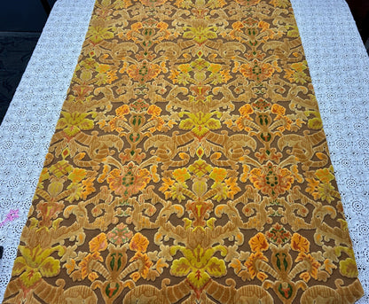 Vintage Cut Velvet Fabric, Copper Brown Boho Tapestry Style Chenille Material 31x21"