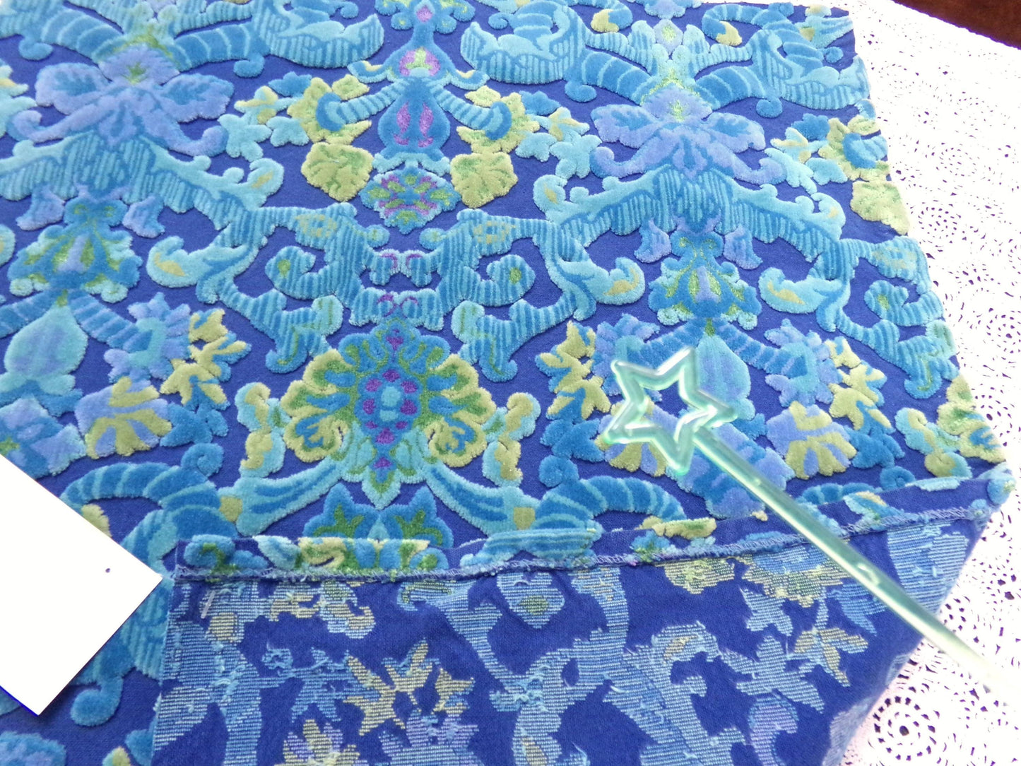 midnight blue vintage cut velvet fabric, cosmic Bates tapestry chenille, 17" x 24" inch piece, sewing material for boho bags