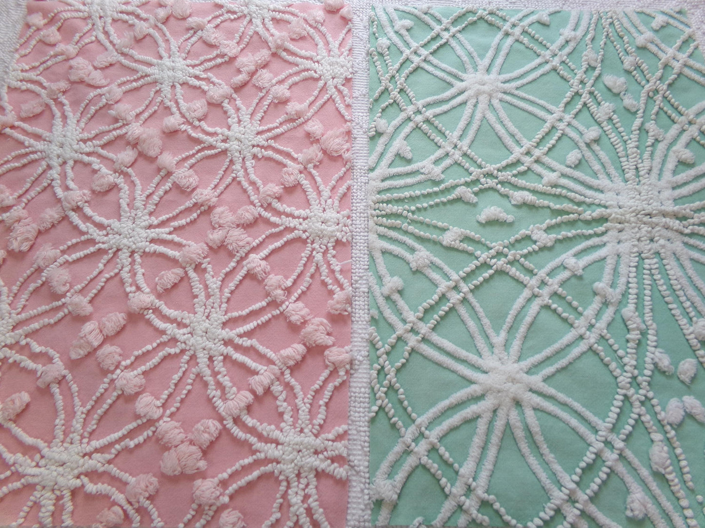 Vintage Chenille Fabric Set in Jade Green & Rose Pink, 2 Piece Bundle 12" x 18" each | Stash Builder for Fiber Arts, Quilting