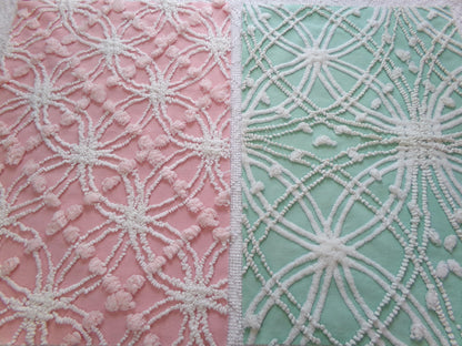 Vintage Chenille Fabric Set in Jade Green & Rose Pink, 2 Piece Bundle 12" x 18" each | Stash Builder for Fiber Arts, Quilting