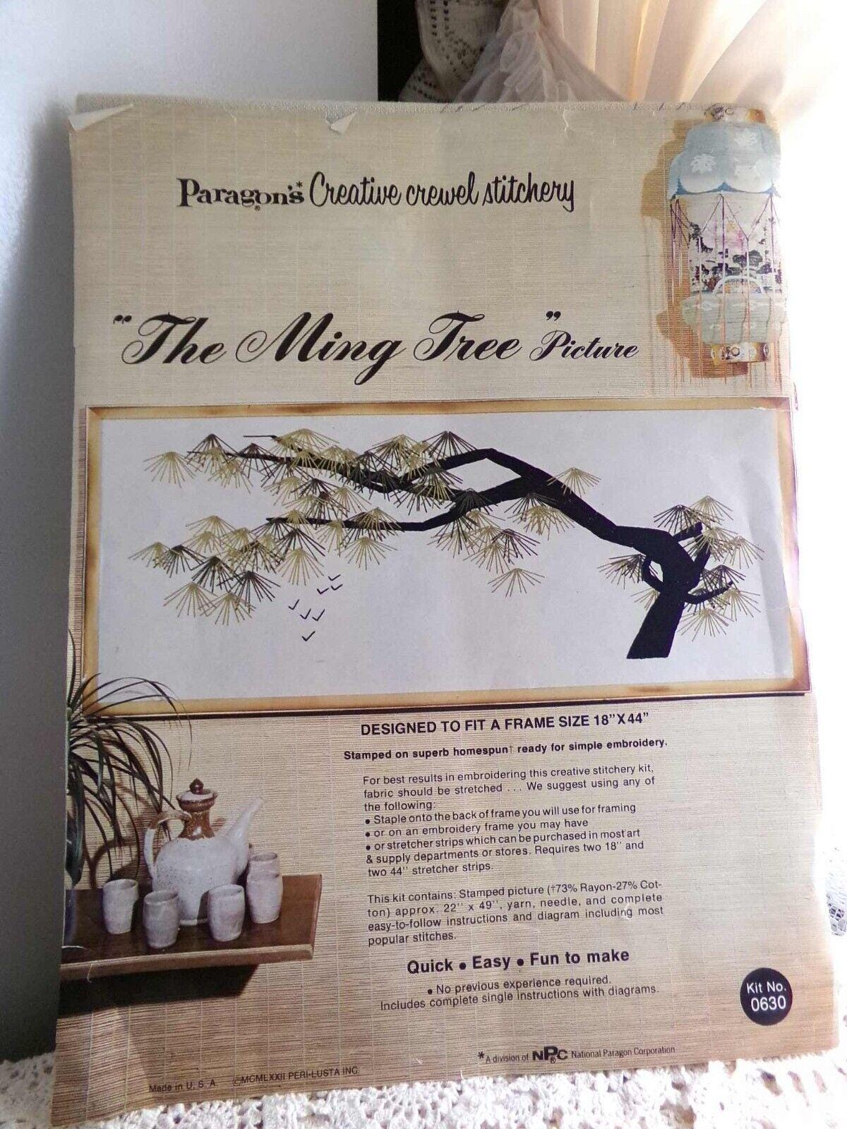 MING TREE Vtg Paragon Creative Crewel Stitchery Embroidery Kit #0630 18x44" 1972