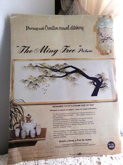 MING TREE Vtg Paragon Creative Crewel Stitchery Embroidery Kit #0630 18x44" 1972