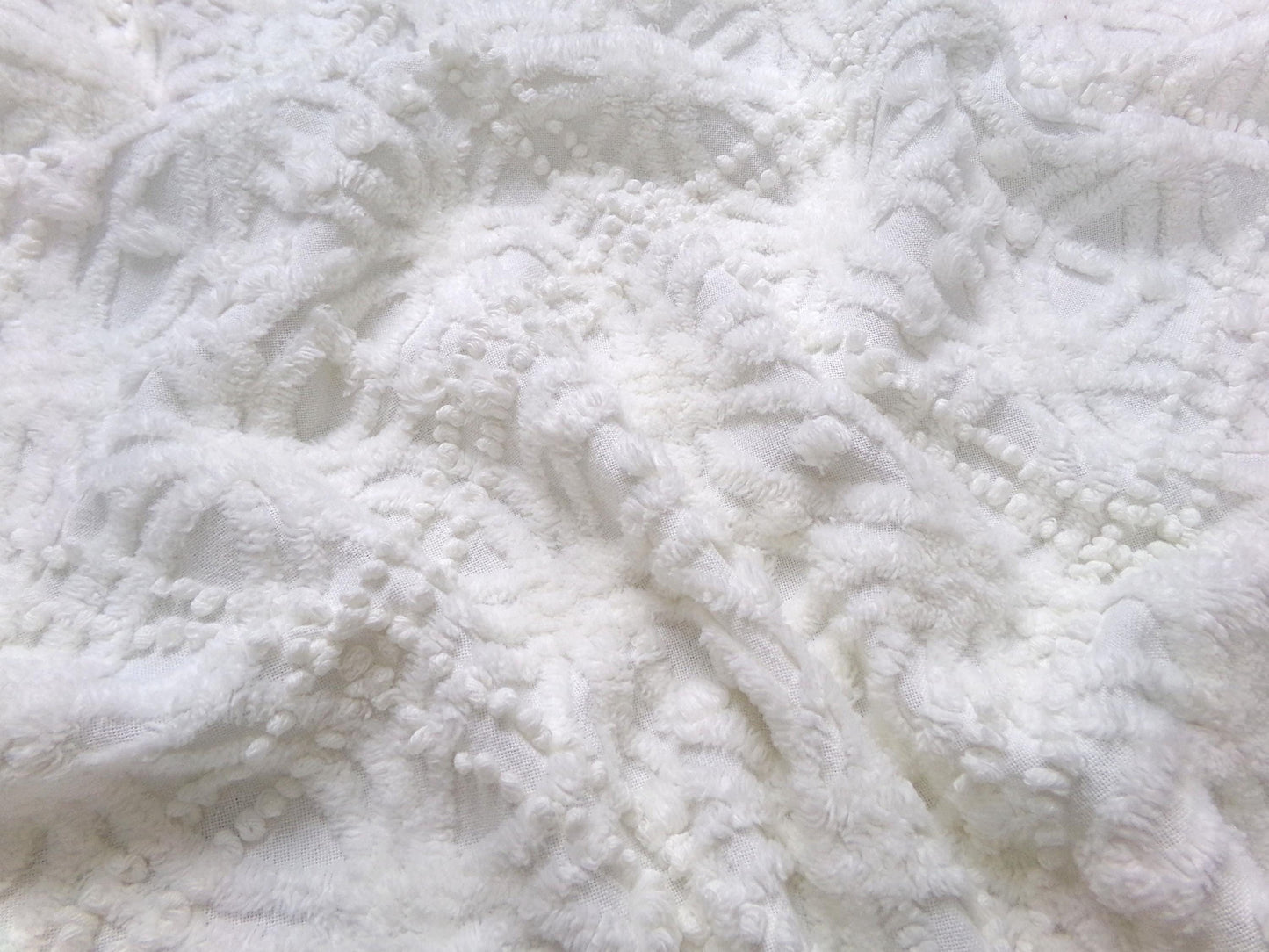 Vintage White Chenille Fabric Piece Pearl Pops 18 x 24" Quilt Craft Sewing Material
