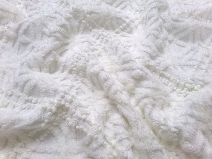 Vintage White Chenille Fabric Piece Pearl Pops 18 x 24" Quilt Craft Sewing Material