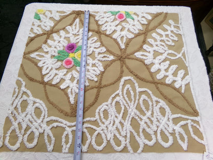 Frosted Chocolate Cake Vintage Chenille Fabric, Sewing Quilt Material 27" x 24" Piece