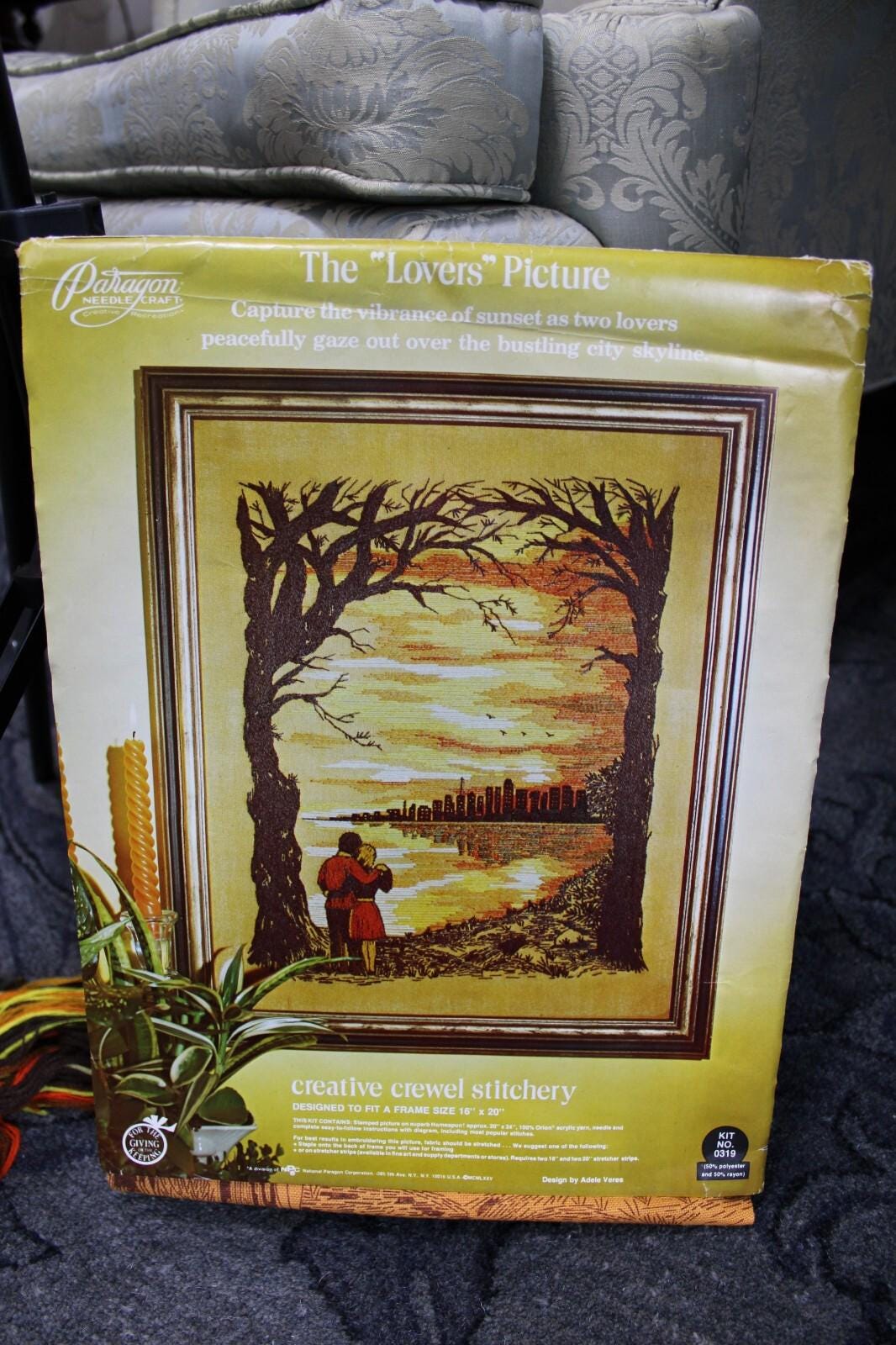 Vintage THE LOVERS Crewel Embroidery Kit Hippie Romance Paragon Stitchery 0319