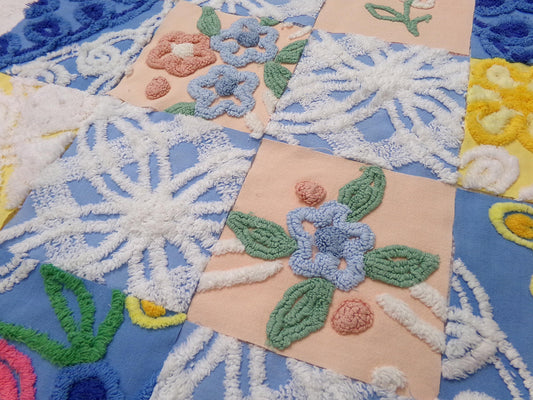 Summer Floral Vintage Chenille Fabric Squares Set, 16 Quilt Blocks, 6" x 6" inches each, for Quilting, Sewing, DIY Pillows