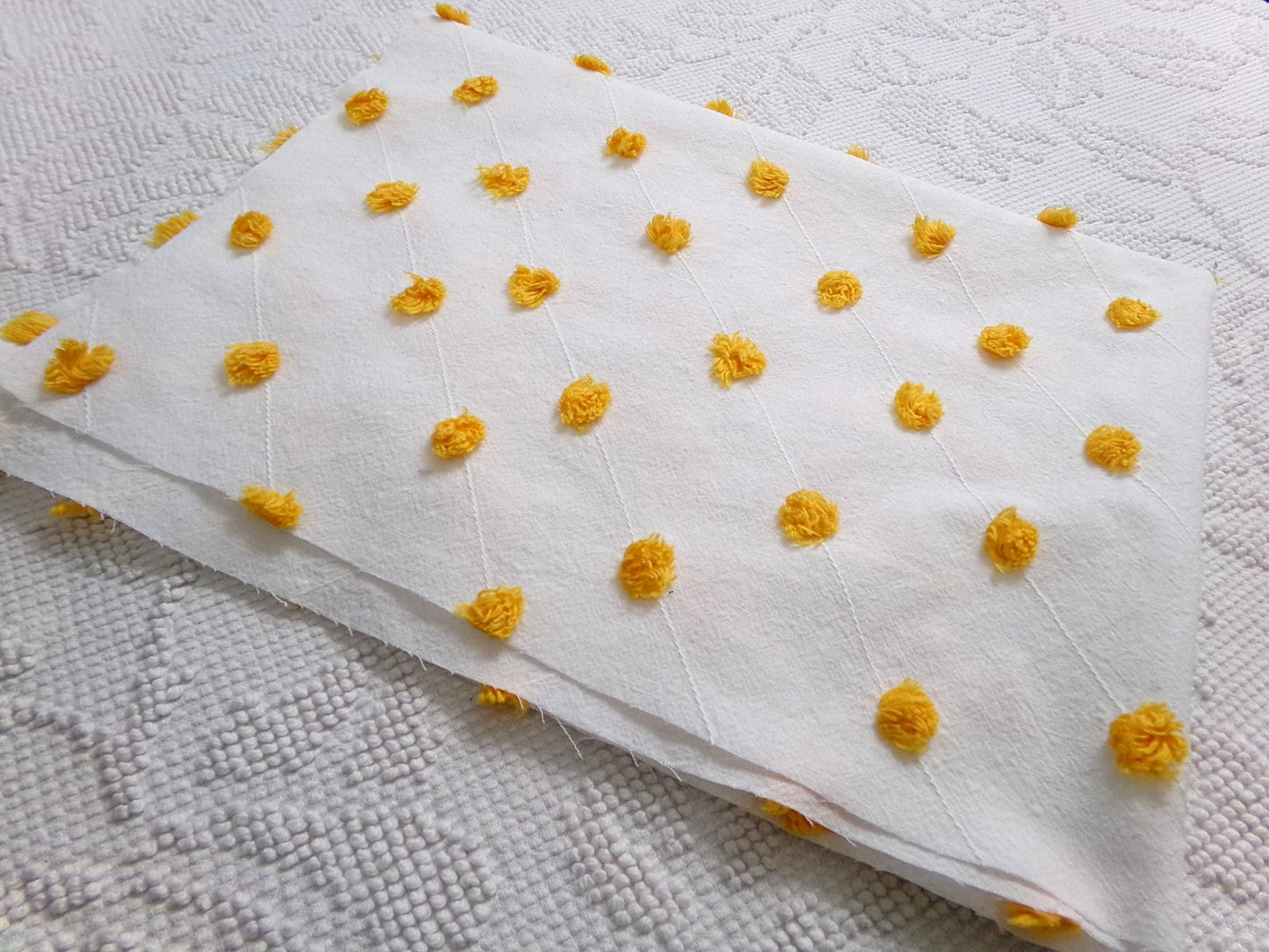 Little Golden Dots Vintage Chenille Fabric, tufted pops lightweight sewing craft quilt material, 18" x 24" piece