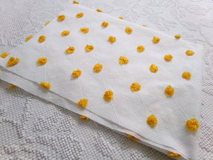 Little Golden Dots Vintage Chenille Fabric, tufted pops lightweight sewing craft quilt material, 18" x 24" piece