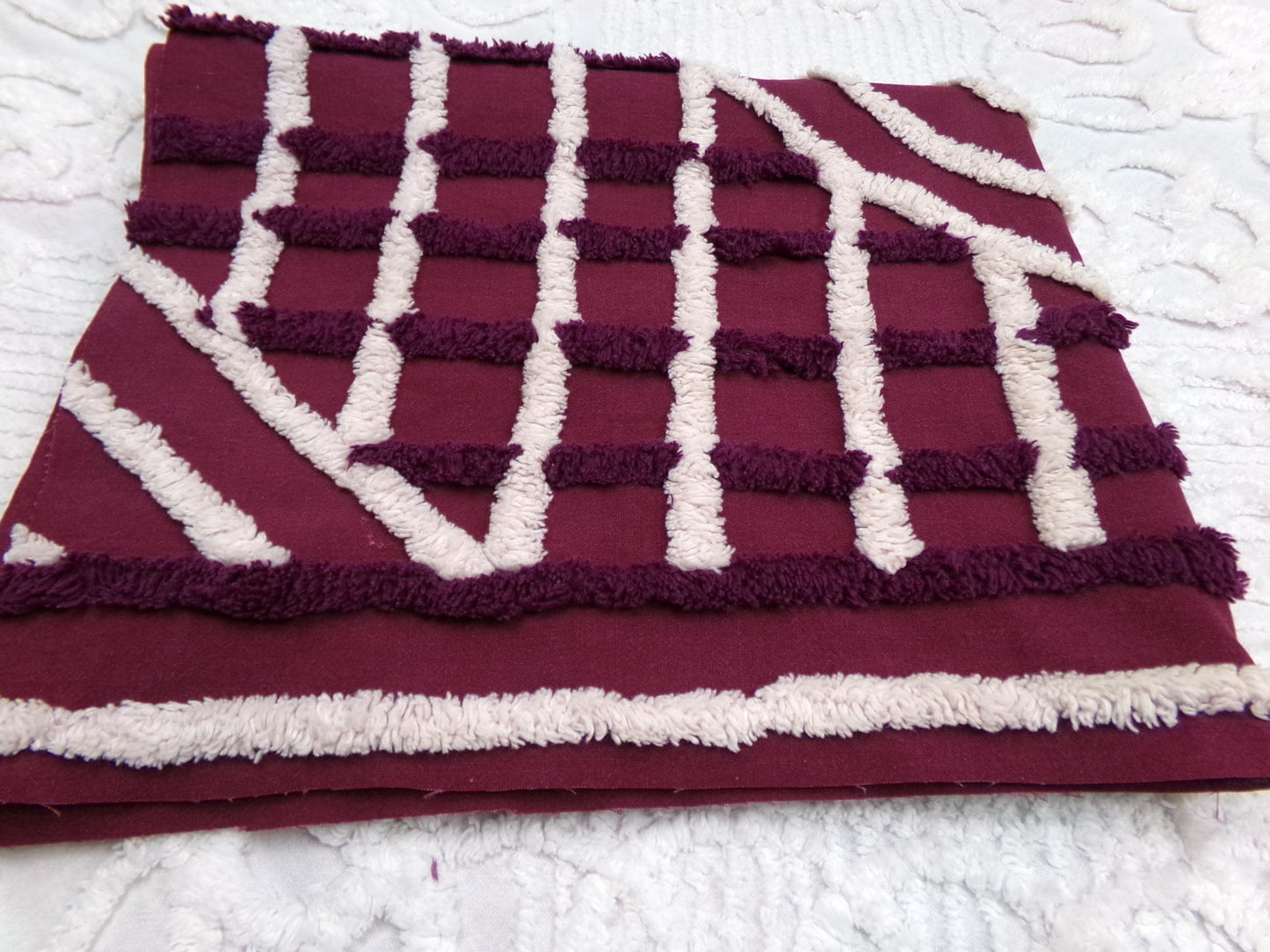 Dramatic Vintage Chenille Fabric, split road design, sewing craft quilt material 20" x 24" piece