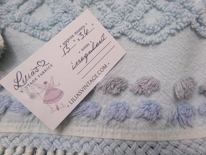 cool blue grey vintage chenille bedspread fabric boho fringe 13x36" cabin crafts