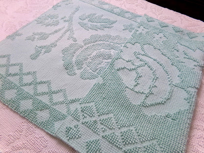 Vintage Hobnail Chenille Fabric Reversible Rose Aqua Ghost Shadow Shabby Mood 17"x27"