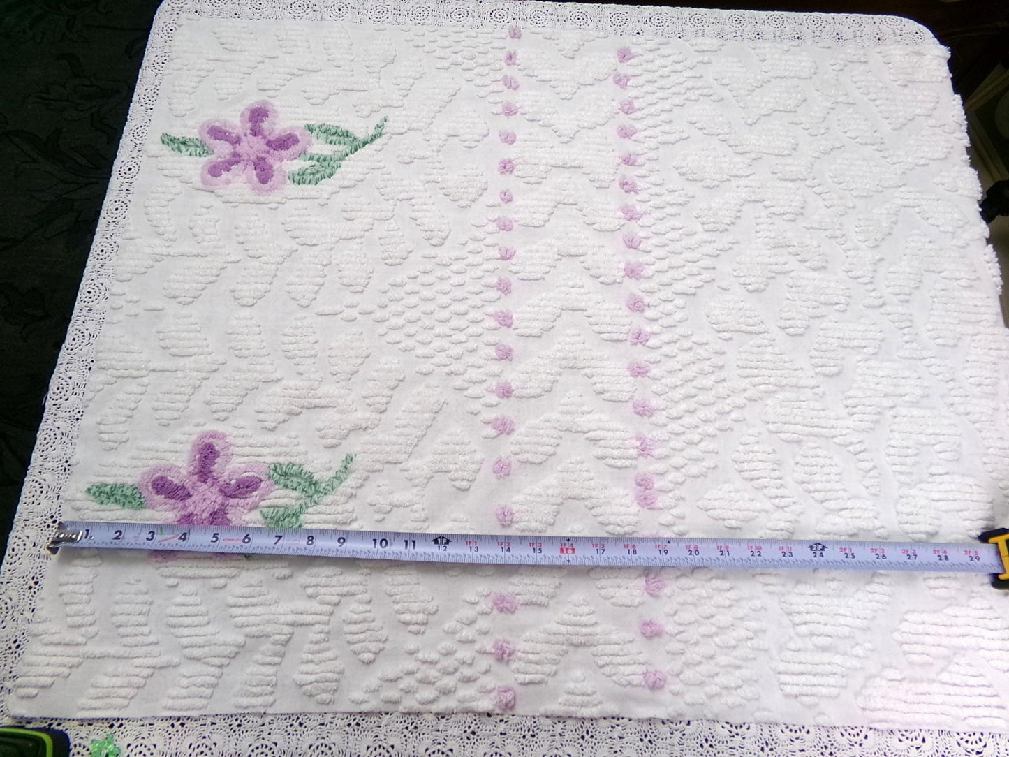 Little Lilacs Vintage Chenille Bedspread Fabric 26x36" Shabby Lightweight Quilting Material